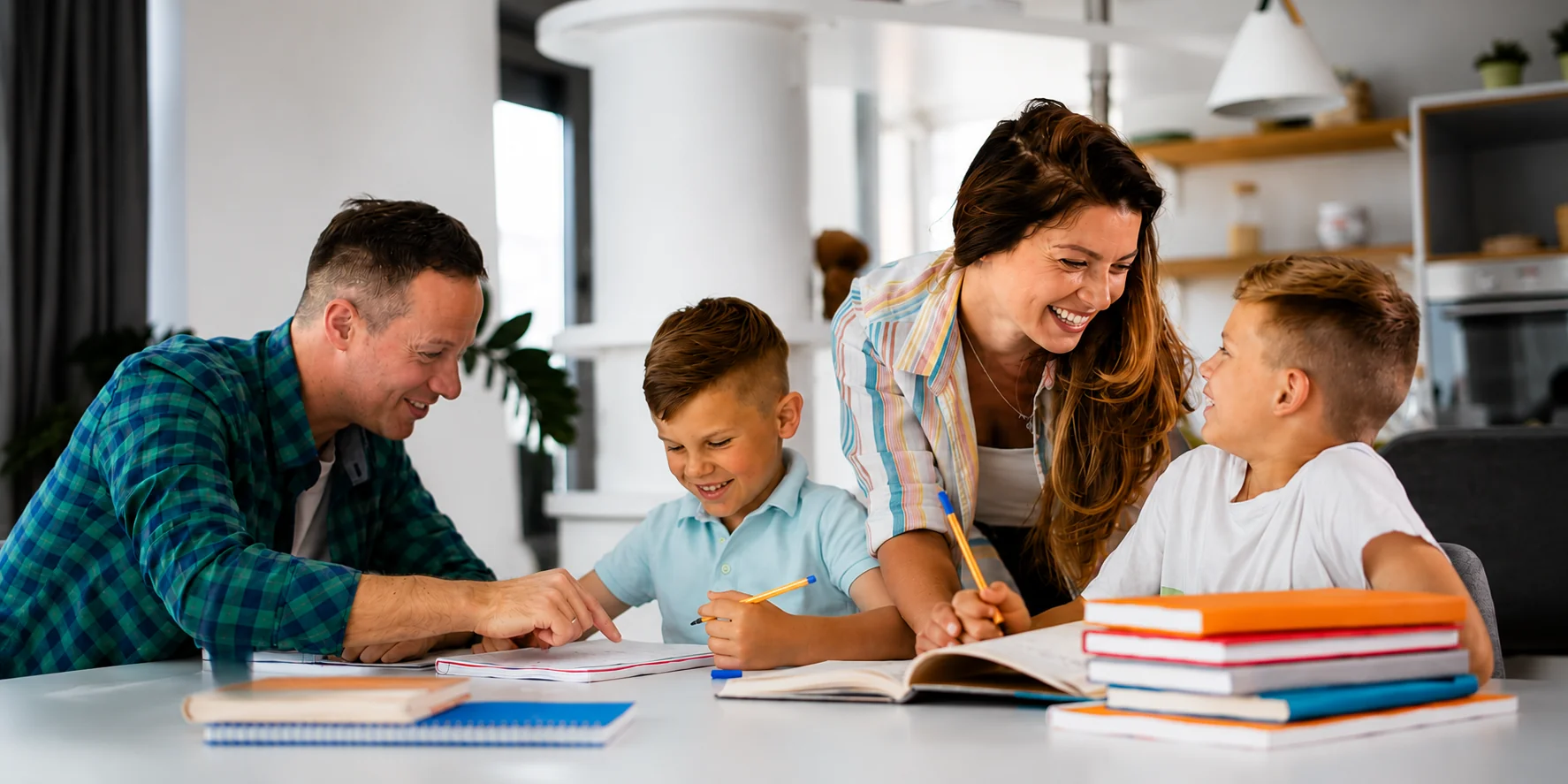 Family learning together at home